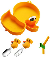 4-Piece Silicone Baby Feeding Set Baby Plates with Strong Suction, Toddler Pla