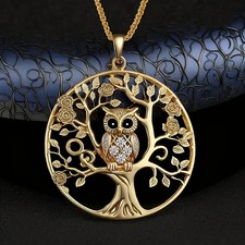 Collar cadena mujer búho árbol de la vida dorado bisutería regalo