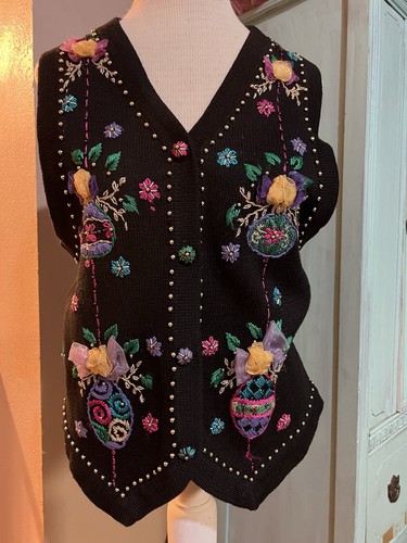 Arriviste Weihnachten Pullover Weste Perlen bestickt 3D Ornamente schwarz Small - Bild 11 von 12