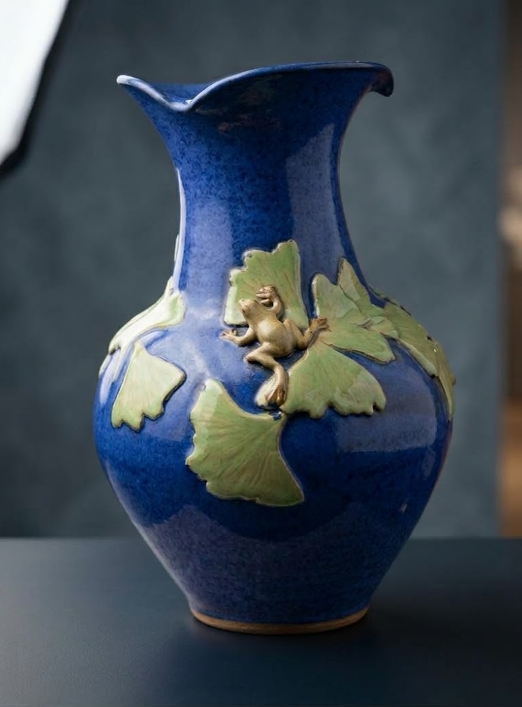 Alexis Moyer Studio Pottery Frog Large Vase Signed Blue Ginkgo Ceramic ...