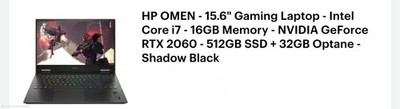 HP OMEN Laptop 15.6'' 512 GB SSD i7-1075H 2.6 GHz 16GB RAM- RTX2060 -Windows 11