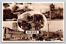 Vintage Ripon UK Multi-View Postcard Featuring Cathedral & Market Place 1959