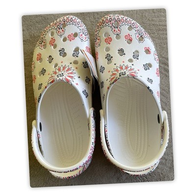 Crocs Classic Clog Bandana Print White Orange Blue Cotton M9 W11 NWT