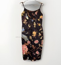 ASOS Dress UK Size 12 Cotton Midi Black Colourful Pattern 