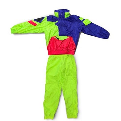 Vintage 90s Retro Lift-Line Colorblock Windbreaker Pullover Ski Pants Neon Green