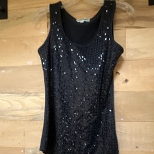 Black Sequin Sleeveless Scoop Neck Tank Top Party/Cocktail Women's