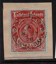 FALKLAND  GV 10/- Red /Green Fine Central Cancel 8th July 1928 SG 68 Cat £300 ++