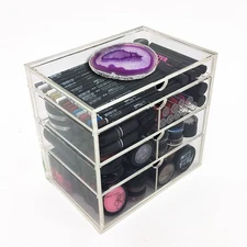 NEW! DELUXE MAKEUP ORGANIZER - ACRYLIC 4 TIER DRAWER COSMETIC DISPLAY CASE AGATE