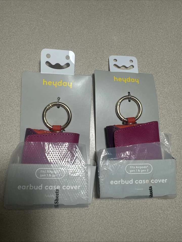 Estojo de couro sintético 2-Heyday com clipe compatível com AirPods Gen 1 & 2 - Orquídea/vermelho/roxo - Imagem 3 de 3