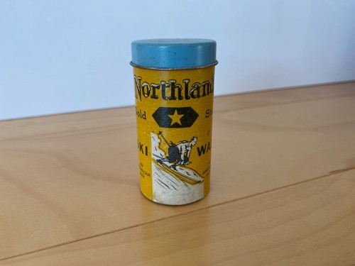 Vtg Northland Gold Star Ski Wax Very Orig Container Wooden Ski Era Looks Unused