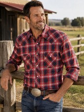 Wrangler X-Long Tails Red Pearl Snap Shirt - LS - Plaid 16 1/2 x 34 - Size L