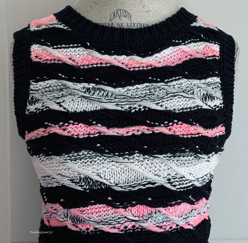 CHANEL 20S KNIT BLACK PINK WHITE SLEEVELESS CC PEARL BUTTONS MINI DRESS 36 - Picture 12 of 17