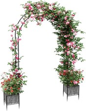 Garden Arch Arbor Trellis W/ Planter Boxes 8.2 Ft Metal Arch Trellis Climbing