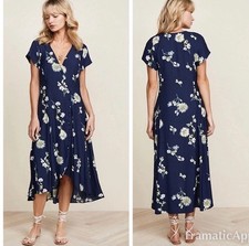 Free People Lost In You Floral Midi Dress In Blue Sz M Boho Romantic Flowy Boho