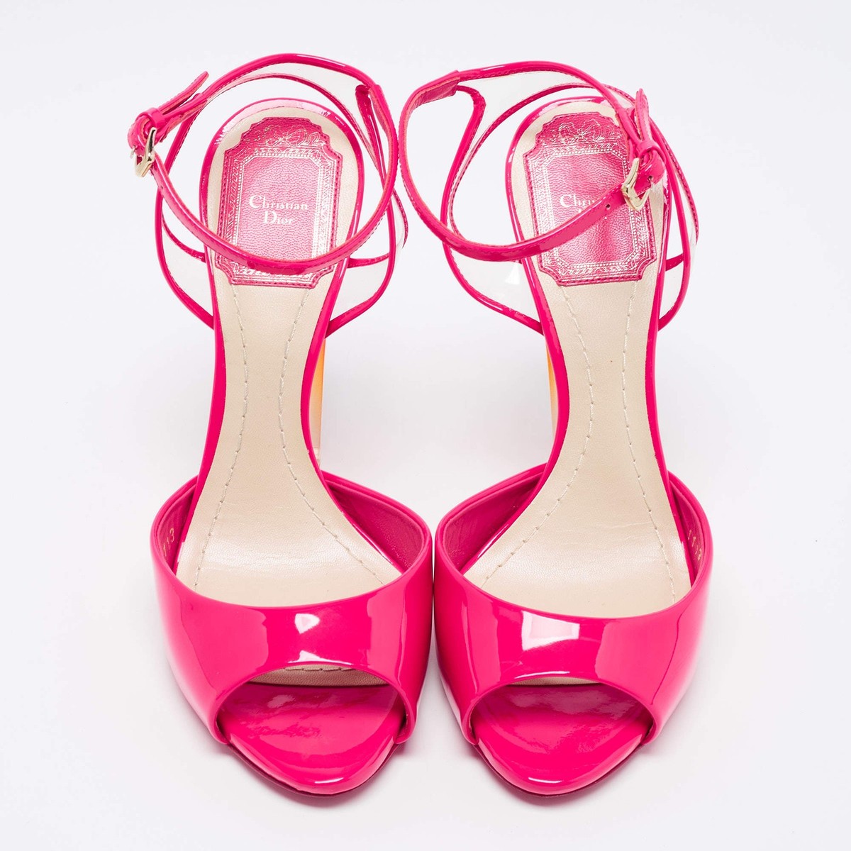 Dior Pink Patent Leather and PVC Clear Block Heels AnkleStrap