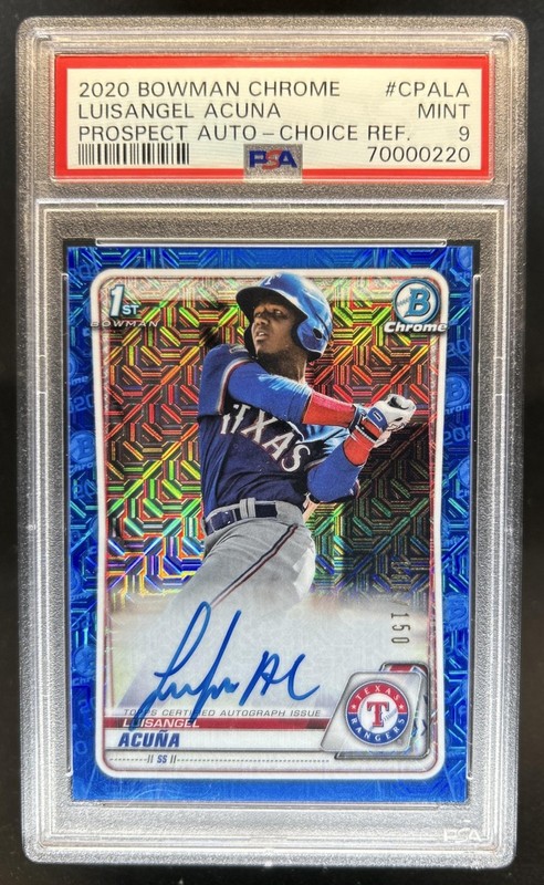 2020 Bowman Chrome Luisangel Acuna Auto 1st Refractor Blue #/150 Rangers PSA 9