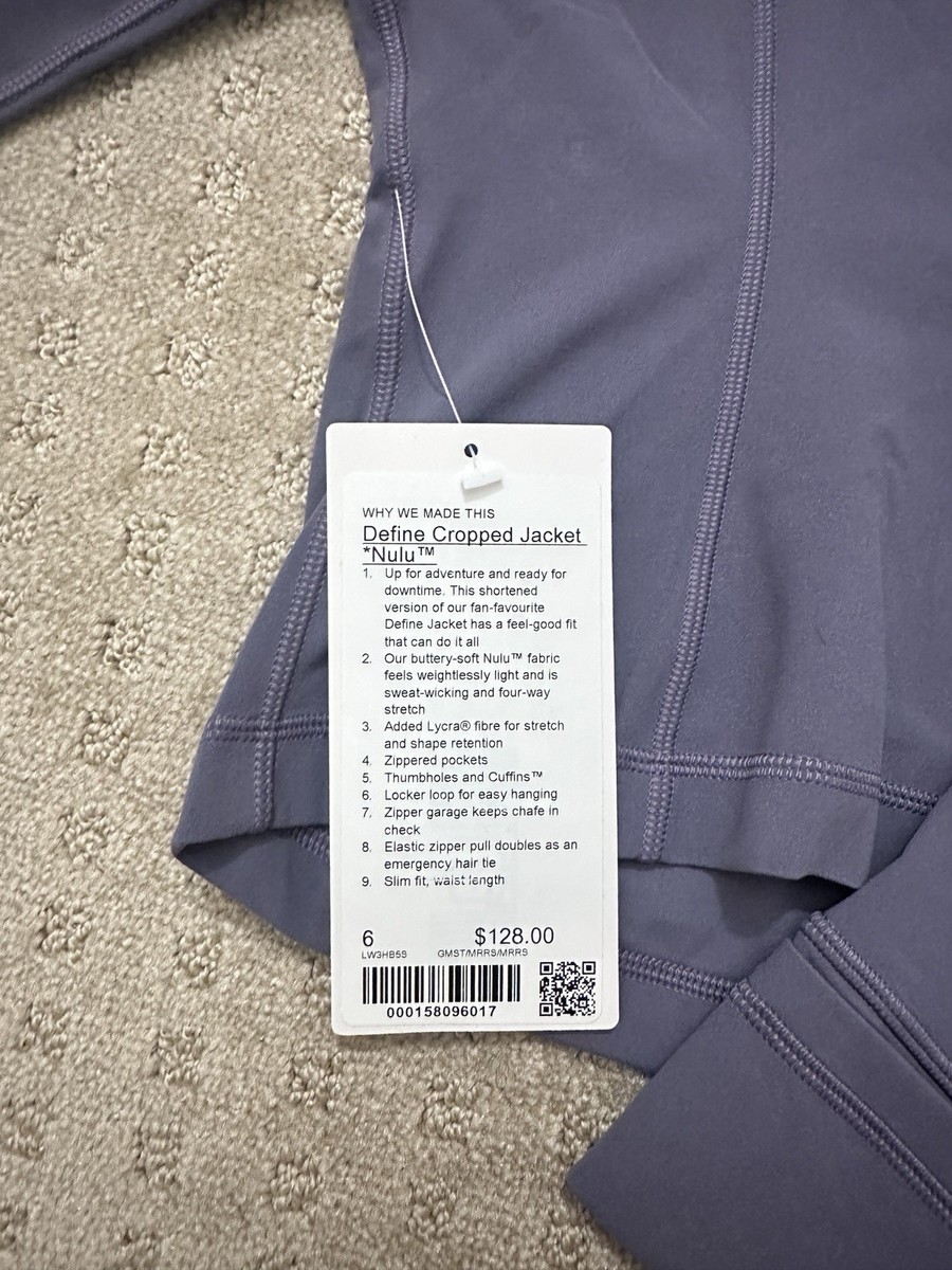 Lululemon Define Cropped Jacket Nulu. Size 6. Color: Grape Mist