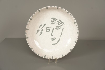 Vintage Ceramic Plate 1960s Cream Terracotta Mid Century Artistic Design
