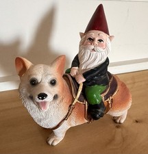 Corgi - Gnome Riding Corgi - 6in Tall - Dog, Cute, Figurine, Resin.