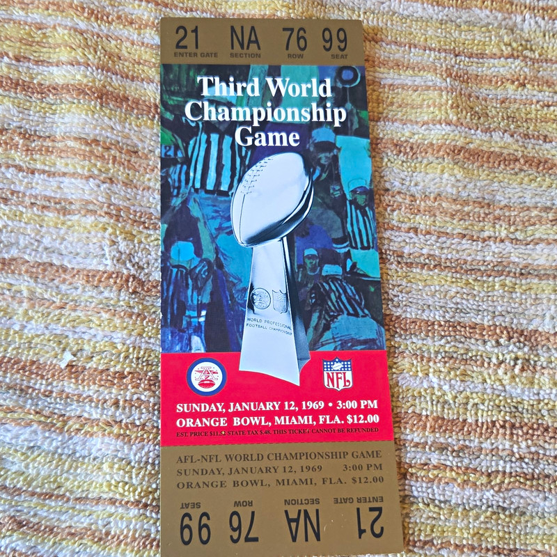 Super Bowl III 1969 New York Jets vs Baltimore Colts Reproduction Ticket Stub