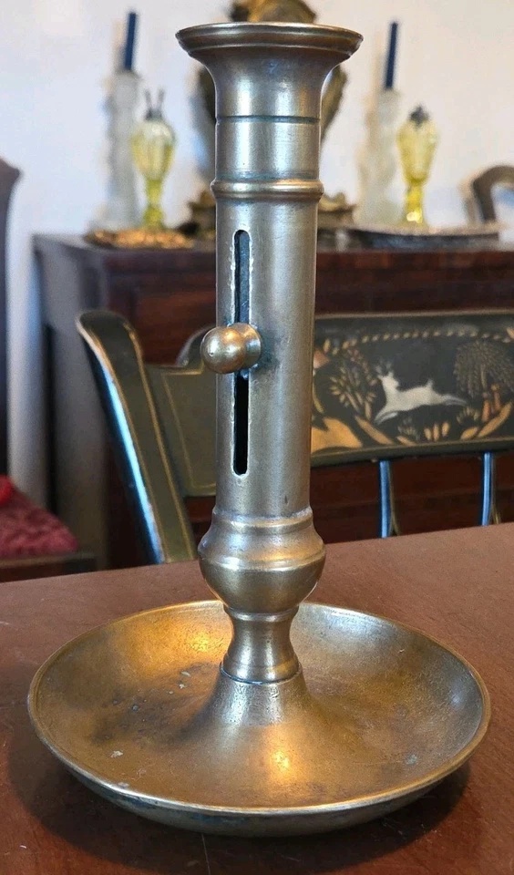 Antique Brass Candlestick Holder Push Up Chamberstick 19th Century - Image 2 of 4