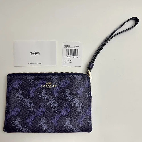 Bracciale COACH Angolo Zip con Stampa Cavallo e Carrozza 1941 VIOLA NUOVO CON ETICHETTE