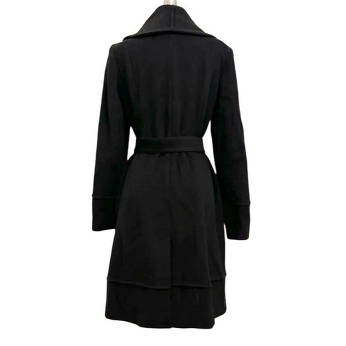 Calvin Klein Womens Black Wool Blend Belted Shawl Collar Trench Coat Size 10 - Picture 2 of 16