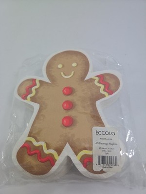New Eccolo Christmas Gingerbread Man Beverage Napkins 3 ply - 40 Count