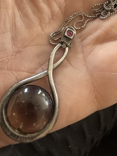 7.6 Grams Sterling Silver ELLE Smokey Quartz / Hidden Ruby Pendant And Chain - Bild 4 von 11