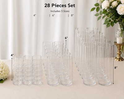 Nuogo 28Pc Clear Plastic Cylinder Vase Set Table Decoration 4 /6 /8 