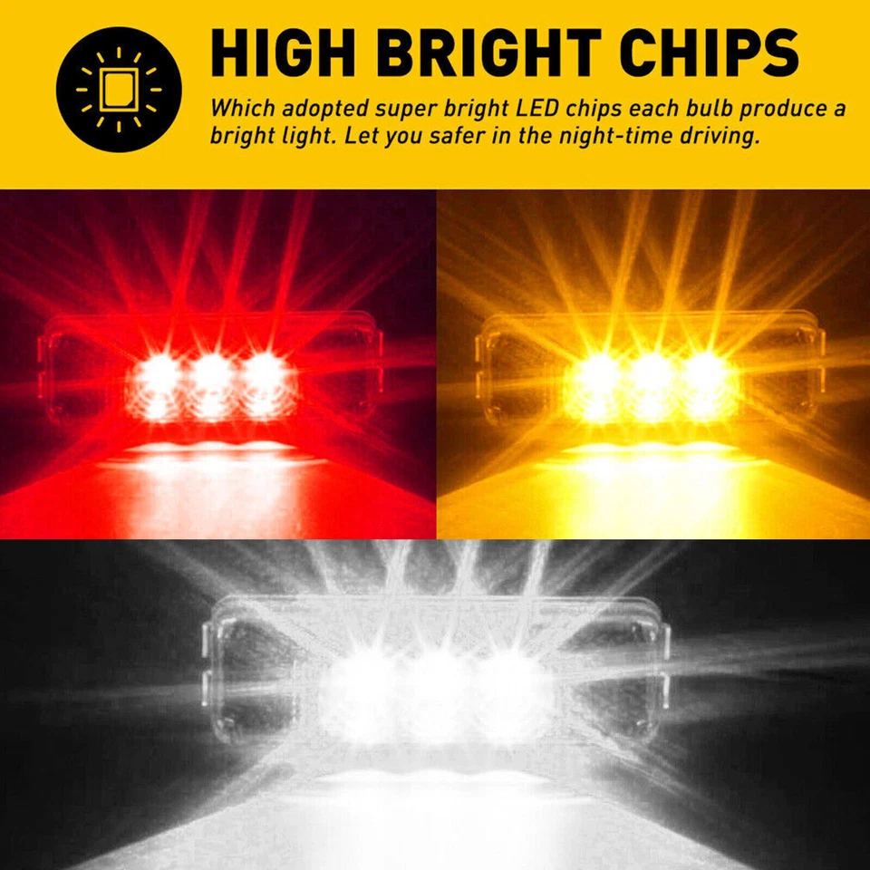 2-20pcs 3-LED Side Marker Lights RV Truck Trailer Clearance Light Waterproof US - Image 2 of 4