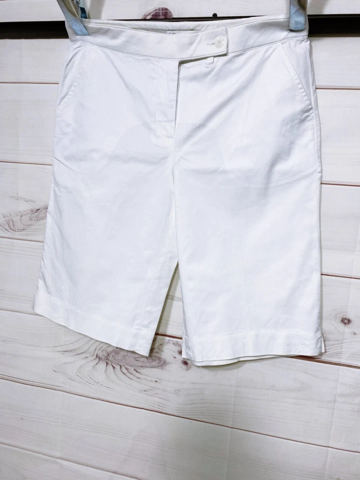 Shorts feminino Coldwater Creek tamanho 10 branco frente plana bolsos cintura média - Imagem 3 de 4
