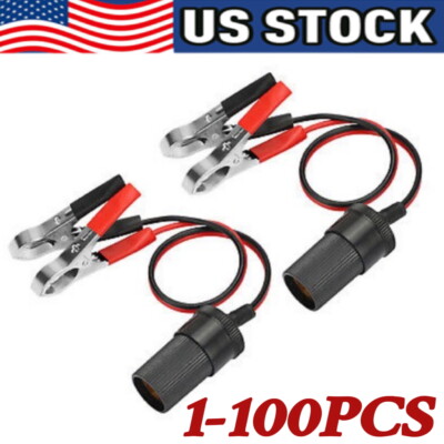 Car Battery Alligator Clamp Cable Clip Cigarette Lighter Lot Adapter Socket 12V 