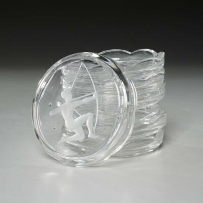 SET OF SEVEN (7) VAL SAINT LAMBERT BELGIUM, CRYSTAL ZODIAC COASTERS