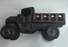 Vintage Cast Iron Toy Truck / Stake Bed / Black Brown / Agriculture / Farming