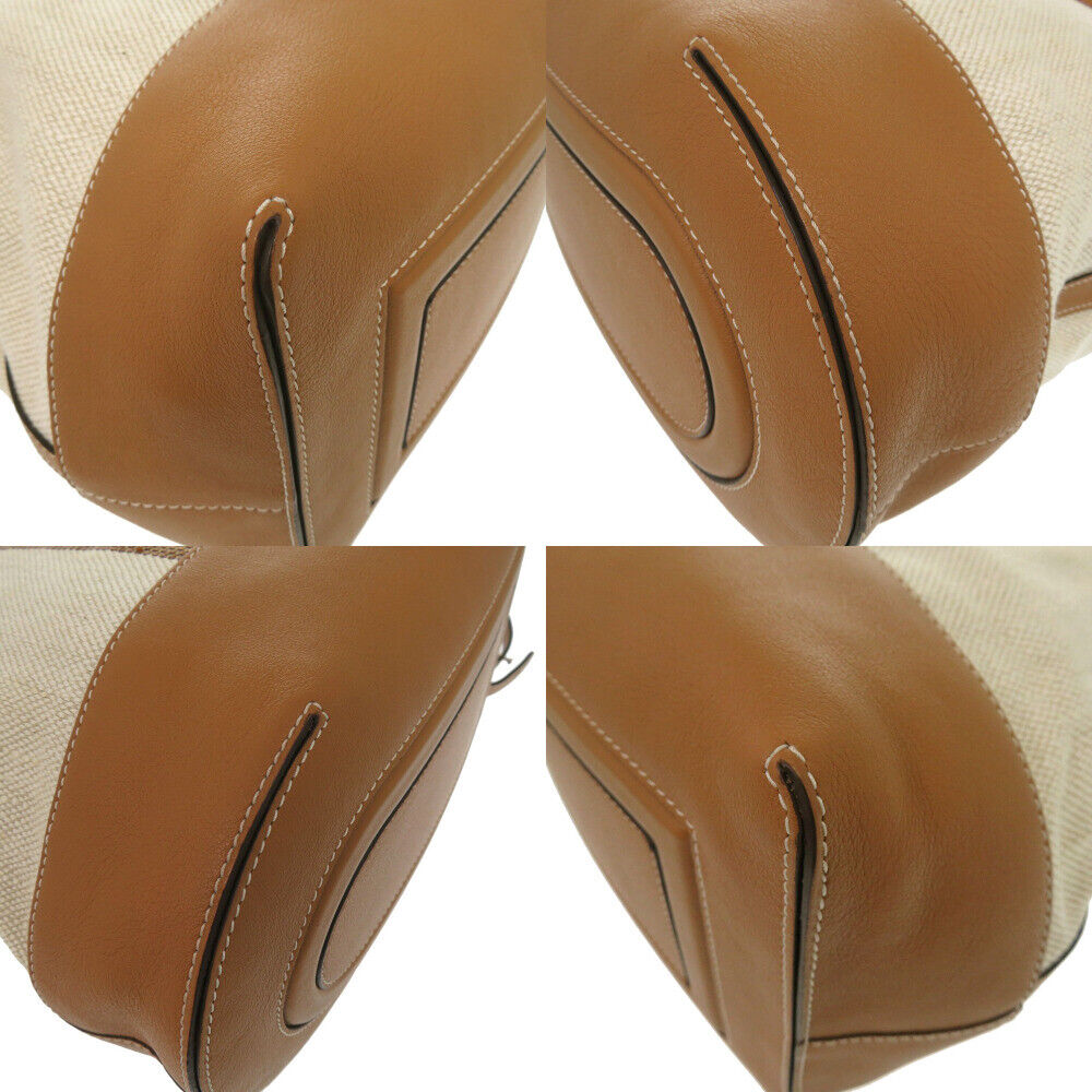 Delvaux Every D Tote Bag Leather Cotton Canvas Brown Beige Delvaux Every D Tote Bag Leather Cotton Canvas Brown Beige