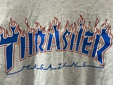Thrasher Magazine Skateboard T-shirt Gray w/ Flamed Graphic Medium - EUC