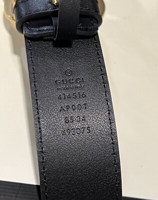 Skinny Unisex Gucci Belt GG Black Leather 1 Inch Size 85/34 For 4