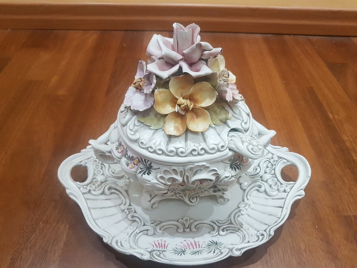 VINTAGE V. BASSANO ITALIANA Porcellana Floreale zuppiera | eBay