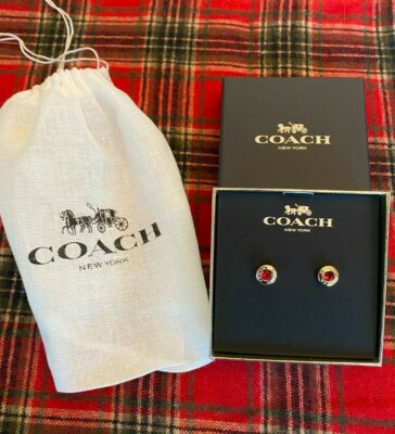NWT Open Circle Stone Stud Earrings Red Gold with Box 54516  + Dust Bag