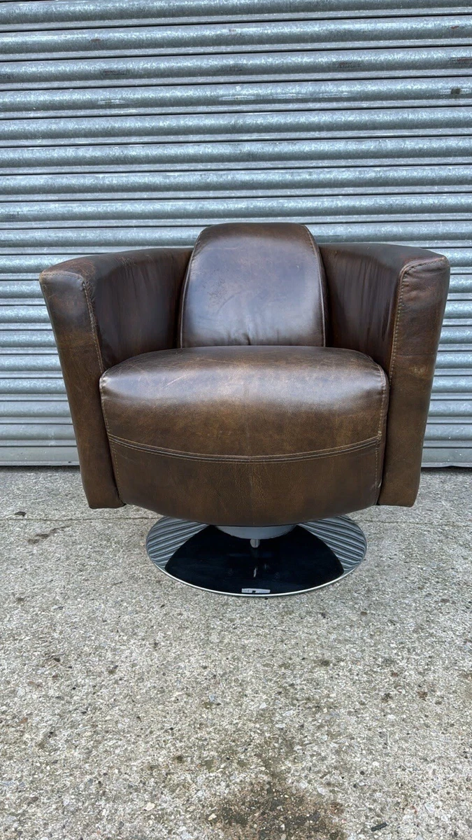 Timothy Oulton Halo Aniline Tan Leather Rocket Swivel Chair
