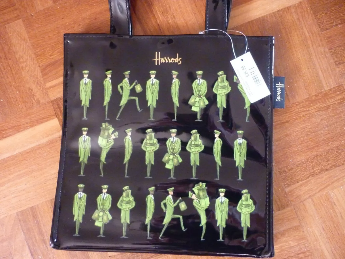 HARRODS GREEN MAN SMALL SHOPPER BAG LINED 21 cm X 21 cm X 11 cm NEW