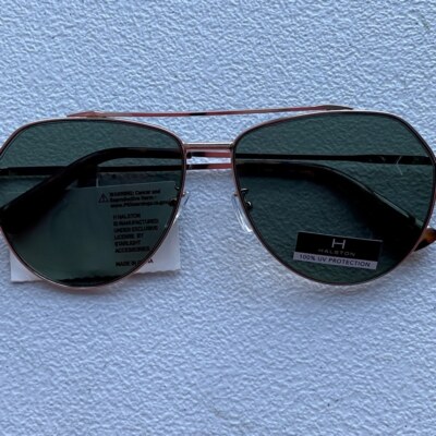 NWT Halston Aviator Sunglasses gold-toned with Green Lenses