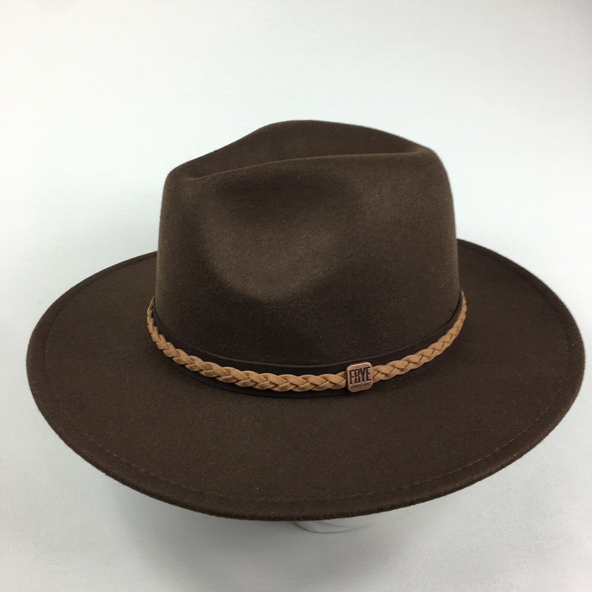Frye Fedora Felt Braided Leather Band Hat Wide Brim Festival  display picture 3