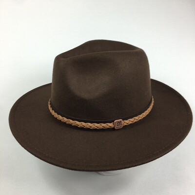 Frye Fedora Felt Braided Leather Band Hat Wide Brim Festival 