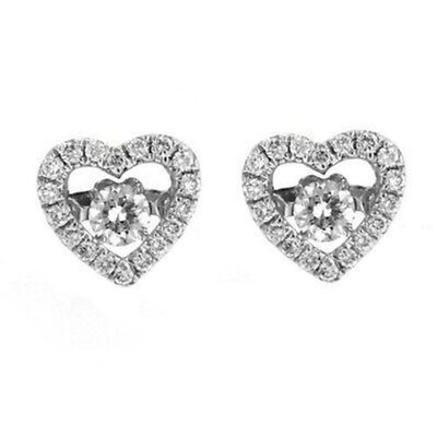 9/25 Ct Natural Dancing Diamond Heart Stud Earrings 14k White Gold