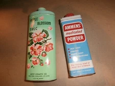 Vintage Tin Cans Ammen's Medicated Powder Motif Co Cosmetic Apple Blossom Talc