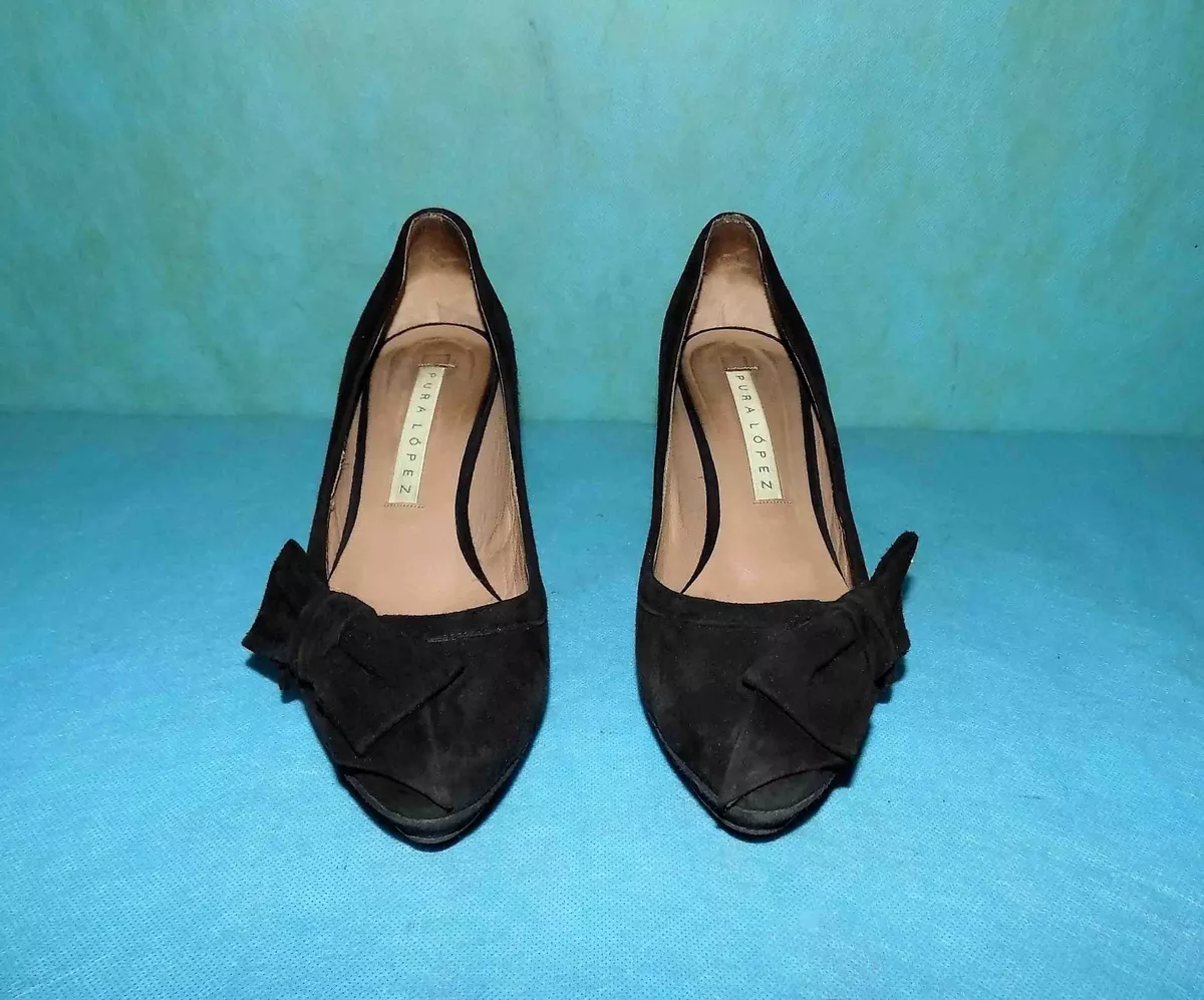 Court Shoes PURA LOPEZ Leather Black Velvet P 37 5 Fr Very Good