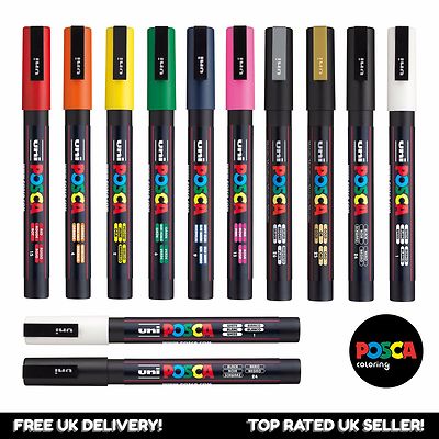 Posca PC-3M Paint Marker Art Pen - Professional 12 Pen Set - Extra Schwarz + Weiß