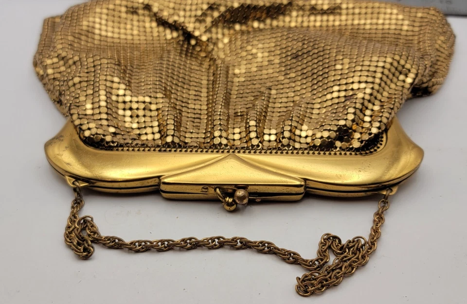 Vintage Whiting & Davis Or Couleur Métal Maille Sac W Bisou Verrou & Chaîne - Photo 3/4